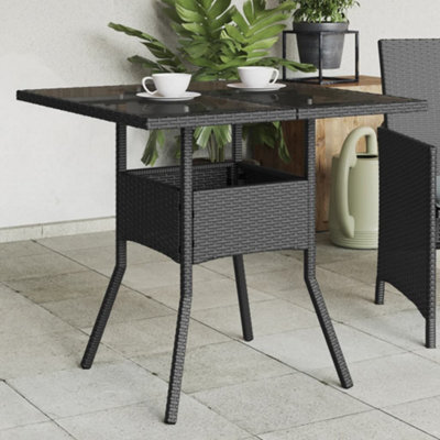Vidaxl Garden Table With Glass Top Black 80X80X75 Cm Poly Rattan - image 1