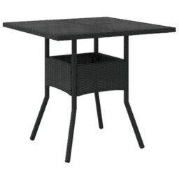 Vidaxl Garden Table With Glass Top Black 80X80X75 Cm Poly Rattan - thumbnail 2