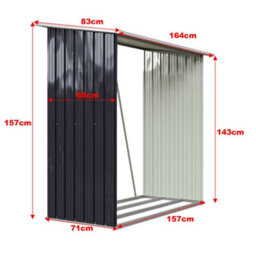 Darphe Black-Coated Wooden Sloped Roof Storage Shed With Metal Firewood Rack For Outdoor Use - thumbnail 4