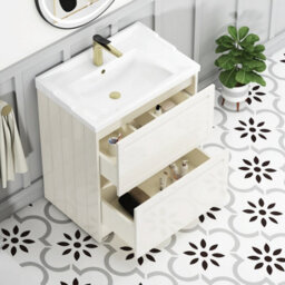 Royal Bathrooms Elmore 700mm Floor Standing 2 Drawer Bathroom Vanity Unit With Traditional Ceramic Basin Sink - Classic White - thumbnail 5