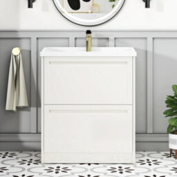 Royal Bathrooms Elmore 700mm Floor Standing 2 Drawer Bathroom Vanity Unit With Traditional Ceramic Basin Sink - Classic White - thumbnail 3