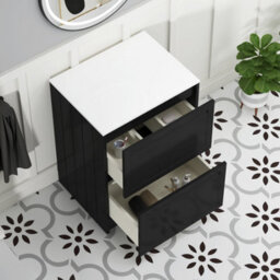 Royal Bathrooms Royal Bathroom Elmore 600mm Matt Nocturne Black Freestanding Bathroom Vanity Unit 2 Drawer Plain White Worktop With Elva Basin - thumbnail 6