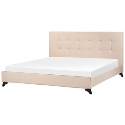 Beliani Bed Fabric Ambassador 180 X 200 Cm (Eu Super King) Beige - image 1