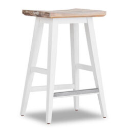 Statement Furniture Florence White Bar Stool, H65Cm, Acacia Hardwood Rectangular Seat