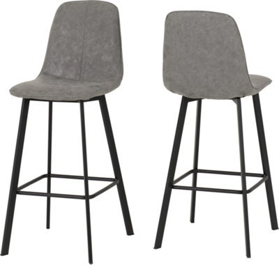 Seconique Quebec Pair Of Bar Chairs In Grey Faux Leather And Black Metal Legs - image 1