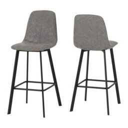 Seconique Quebec Pair Of Bar Chairs In Grey Faux Leather And Black Metal Legs - thumbnail 2