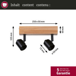 Paulmann 66771 Spotlight Arvid 2-Lamp Max. 2X20W Ceiling Luminaire Black/wood Spot Metal E27 - thumbnail 4