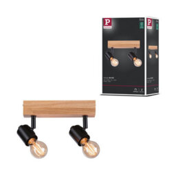 Paulmann 66771 Spotlight Arvid 2-Lamp Max. 2X20W Ceiling Luminaire Black/wood Spot Metal E27 - thumbnail 1