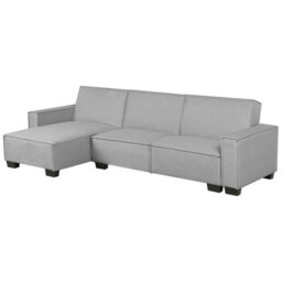 Beliani Corner Sofa Bed 3 Seater Romedal Fabric Light Grey Right Hand - thumbnail 4