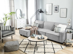 Beliani Corner Sofa Bed 3 Seater Romedal Fabric Light Grey Right Hand - thumbnail 2