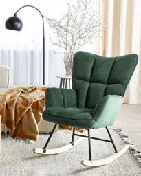 Beliani Rocking Chair Oulu Fabric Emerald Green - thumbnail 2