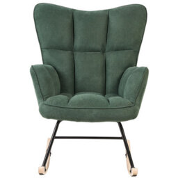 Beliani Rocking Chair Oulu Fabric Emerald Green - thumbnail 4