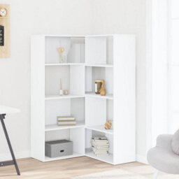 Berkfield Corner Bookcase 4-Tier White 85X85X140 Cm Engineered Wood - thumbnail 3