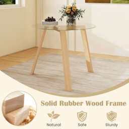 Costway 90Cm Round Kitchen Table Tempered Glass Dining Table For 4-Natural - thumbnail 8