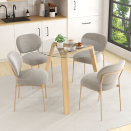 Costway 90Cm Round Kitchen Table Tempered Glass Dining Table For 4-Natural - thumbnail 4