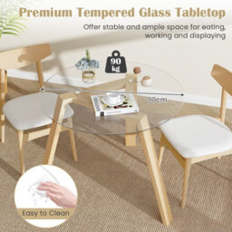 Costway 90Cm Round Kitchen Table Tempered Glass Dining Table For 4-Natural - thumbnail 9