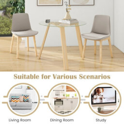 Costway 90Cm Round Kitchen Table Tempered Glass Dining Table For 4-Natural - thumbnail 5