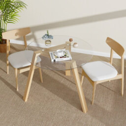 Costway 90Cm Round Kitchen Table Tempered Glass Dining Table For 4-Natural - thumbnail 6