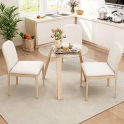 Costway 90Cm Round Kitchen Table Tempered Glass Dining Table For 4-Natural - thumbnail 3