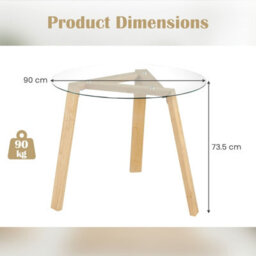 Costway 90Cm Round Kitchen Table Tempered Glass Dining Table For 4-Natural - thumbnail 2