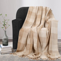 Ehc Premium Reversible 100% Cotton Large 150 X 200 Cm Tartan Throws For Sofa, Armchair Bedspread, Beige - thumbnail 2