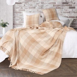 Ehc Premium Reversible 100% Cotton Large 150 X 200 Cm Tartan Throws For Sofa, Armchair Bedspread, Beige - thumbnail 4