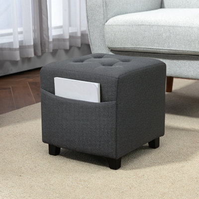 Homcom Small Footstool Square Ottoman With Padded Seat For Living Room Grey - image 1