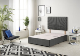 "Somnior Beds Platinum Divan Bed Base With 30"" Headboard - Tweed Fabric, Charcoal, 4Ft6 Double" - thumbnail 1