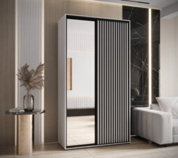 Arte Sapporo Ii Modern White Matt Mirrored Sliding Door Wardrobe With Lamella Effect (H)2050mm (W)1400mm (D)600mm - thumbnail 1