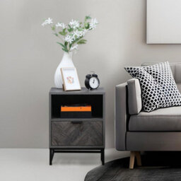 Wyld Haus Fari Dark Grey Bedside Table With Drawer And Open Shelf, Steel Legs, 40 X 40 X 52 Cm - thumbnail 8