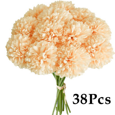 Amorly 38Pcs Artificial Pure Champagne Ball Chrysanthemum Flowers Artificial Mums Flowers For Home Table Centerpiece Decor Silk Flowers - image 1