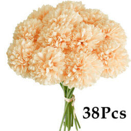 Amorly 38Pcs Artificial Pure Champagne Ball Chrysanthemum Flowers Artificial Mums Flowers For Home Table Centerpiece Decor Silk Flowers - thumbnail 1