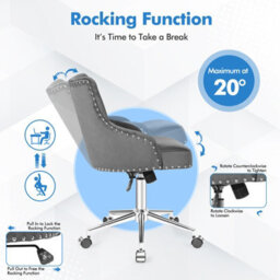 Costway Adjustable Velvet Accent Armchair Upholstered Home Office Chair 360 Degree Swivel - thumbnail 7