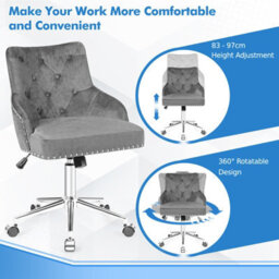 Costway Adjustable Velvet Accent Armchair Upholstered Home Office Chair 360 Degree Swivel - thumbnail 5