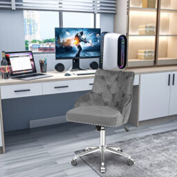 Costway Adjustable Velvet Accent Armchair Upholstered Home Office Chair 360 Degree Swivel - thumbnail 3