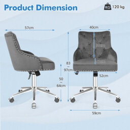 Costway Adjustable Velvet Accent Armchair Upholstered Home Office Chair 360 Degree Swivel - thumbnail 2
