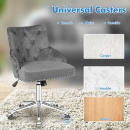 Costway Adjustable Velvet Accent Armchair Upholstered Home Office Chair 360 Degree Swivel - thumbnail 8