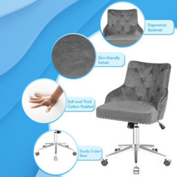 Costway Adjustable Velvet Accent Armchair Upholstered Home Office Chair 360 Degree Swivel - thumbnail 9