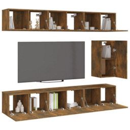 Berkfield Classic 7 Piece Tv Cabinet Set Smoked Oak Engineered Wood - thumbnail 3