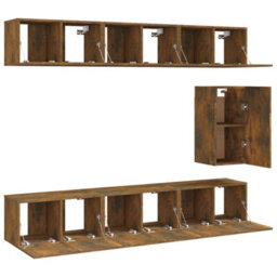 Berkfield Classic 7 Piece Tv Cabinet Set Smoked Oak Engineered Wood - thumbnail 4
