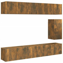 Berkfield Classic 7 Piece Tv Cabinet Set Smoked Oak Engineered Wood - thumbnail 1