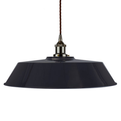 Navy Blue Large Chancery Painted Dome Pendant Light With Black Nickel Lamp Holder And Brown Twisted Cable - Se Home - image 1