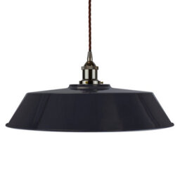 Navy Blue Large Chancery Painted Dome Pendant Light With Black Nickel Lamp Holder And Brown Twisted Cable - Se Home - thumbnail 1