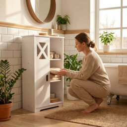 5 Cube Bathroom Storage Cabinet 1 Bdoor Slim Cupboard Shelves Unit - thumbnail 3