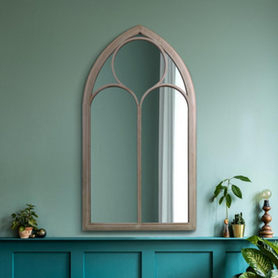 Mirroroutlet The Somerley Rustic Metal Chapel Arched Decorative Mirror Stone Colour 111Cm X 61Cm - image 1