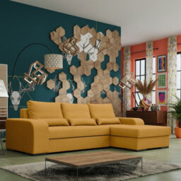 Virago Corner Sofa Bed For Living Room Foam Seat Wavy Springs Wood Legs With Storage Cushions 285X165X90 Mustard Right - thumbnail 1