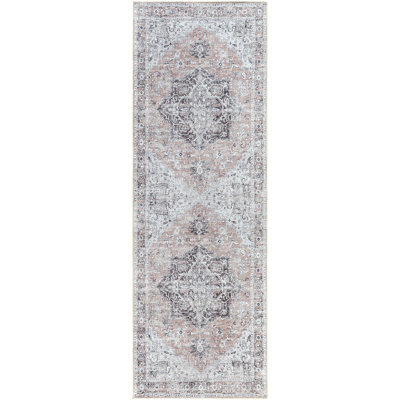 Livabliss Tahmis-Wahshable Beige Charcoal Grey Traditional Vintage Boho Living Dining Rug 80 X 240 Cm Easy Care, Non Shedding - image 1