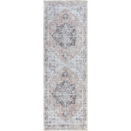 Livabliss Tahmis-Wahshable Beige Charcoal Grey Traditional Vintage Boho Living Dining Rug 80 X 240 Cm Easy Care, Non Shedding
