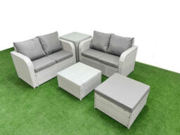 Fimous 5 Seater Outdoor Love Sofa Set Rattan Garden Furniture Set Square Coffee Table Big Footstool Side Table Light Grey - thumbnail 2