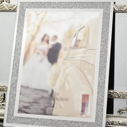 Biznest 30X40 Cm Glass Photo Frame Jewel Mirror Silver Loose Diamante Crushed Crystal Home Decor Picture Frame